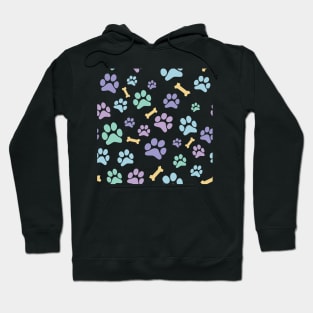 Pastel Puppy Paw Prints and Bones Black Pattern Hoodie